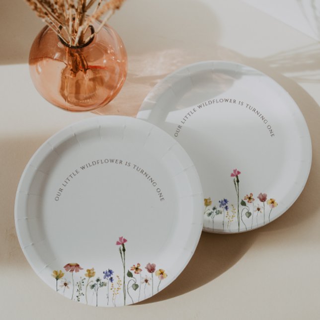 Colourful Little Wildflower Turning One Birthday Paper Plate (Creator Uploaded)