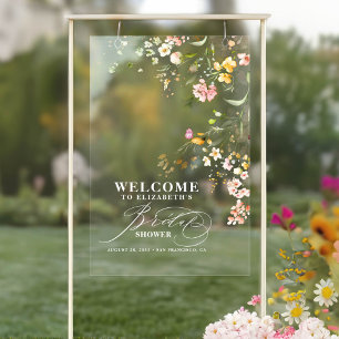 Colourful Little Wildflowers Bridal Shower Welcome Acrylic Sign