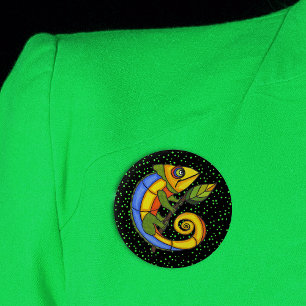 Colourful Lizard on a Branch 6 Cm Round Badge
