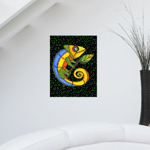 Colourful Lizard on a Branch Original Painting Poster