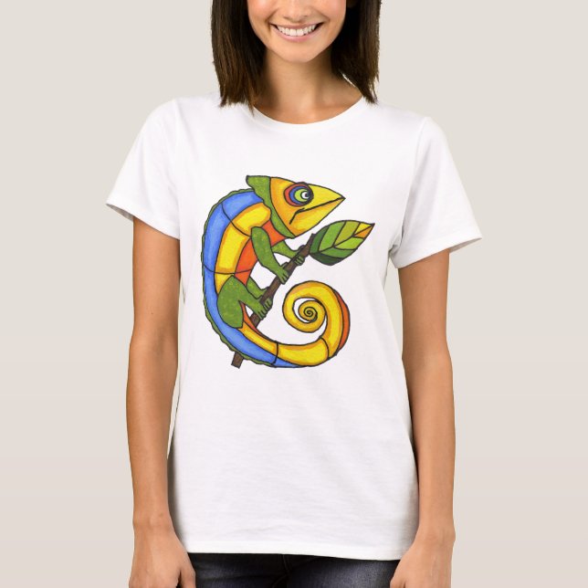 Colourful Lizard on a Branch T-Shirt (Front)