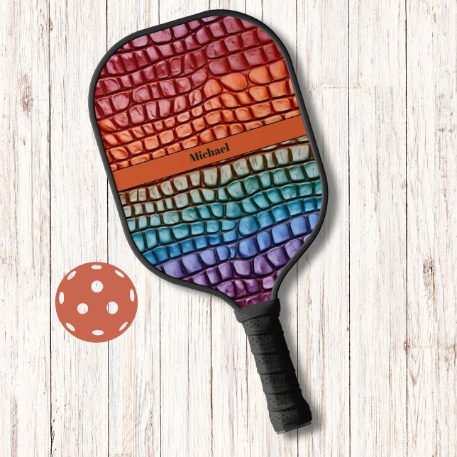 Colourful Lizard Skin Pattern Modern Monogram Pickleball Paddle (Creator Uploaded)