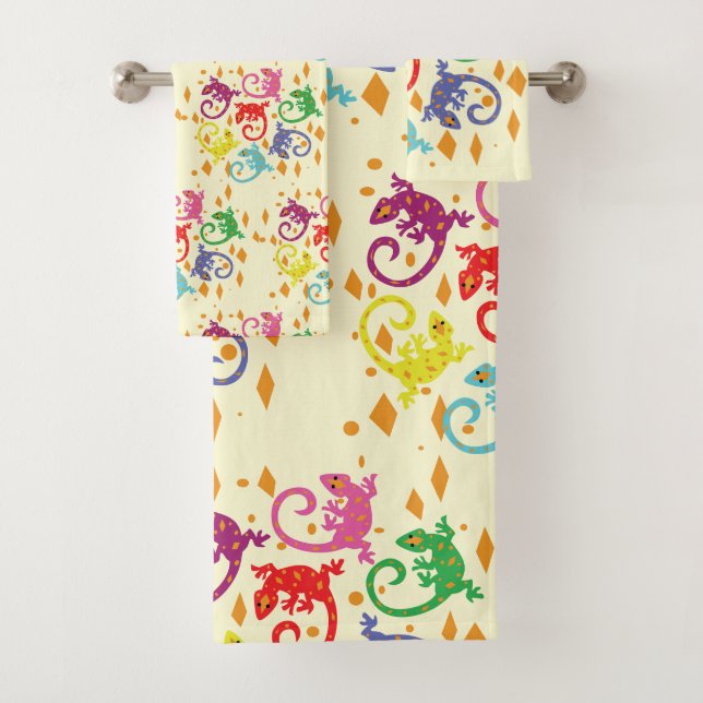 Colourful Lizards Bath Towel Set (Insitu)