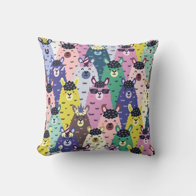 Colourful Llamas Childish Seamless Background Cushion (Front)