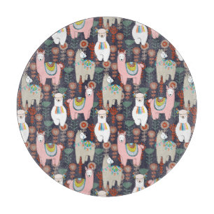 Colourful Llamas Pattern Cutting Board