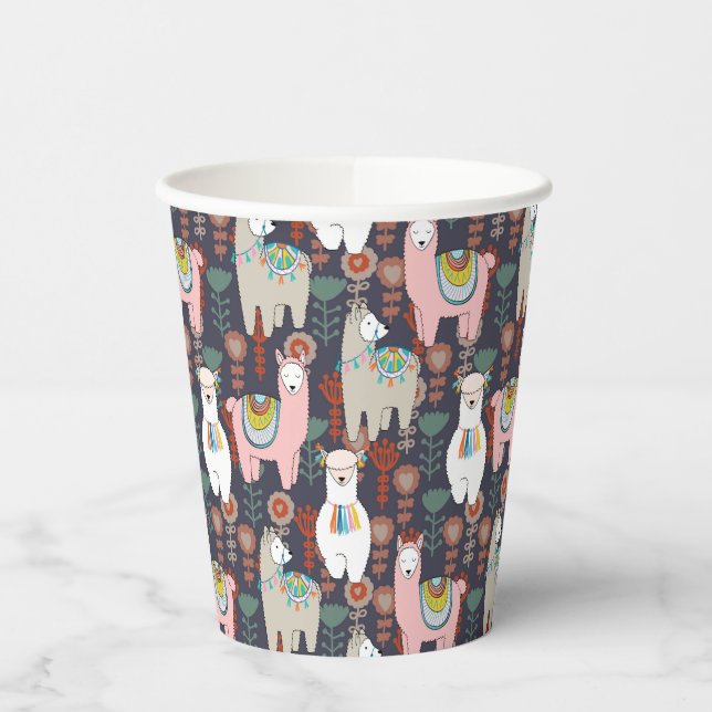 Colourful Llamas Pattern Paper Cups (Left)