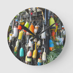 Colourful Lobster Buoys Round Clock