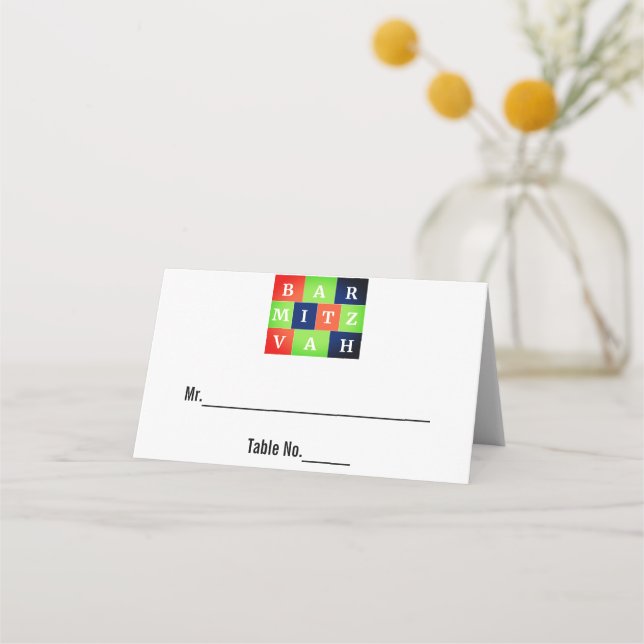 Colourful Logo Bar Mitzvah Place Cards, Table Card (Front)
