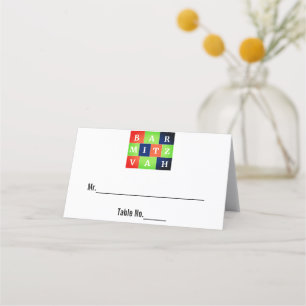 Colourful Logo Bar Mitzvah Place Cards, Table Card