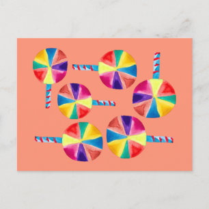 Colourful lollipops pattern postcard