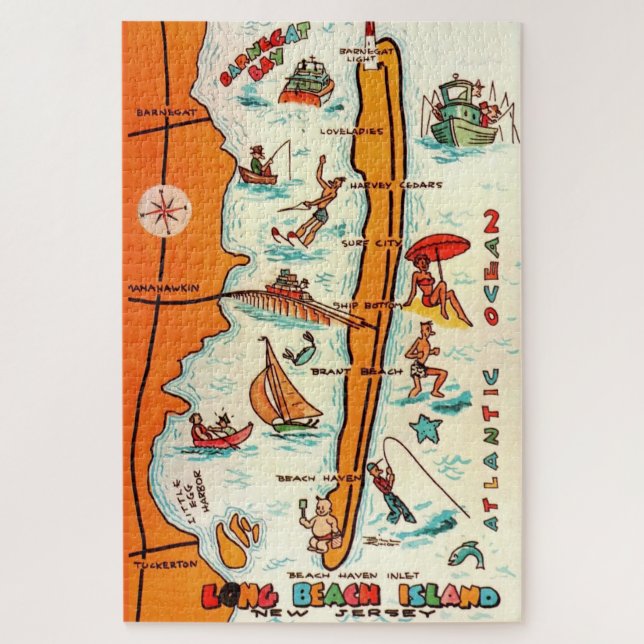 Colourful Long Beach Island 20x30 Map  Jigsaw Puzzle (Vertical)