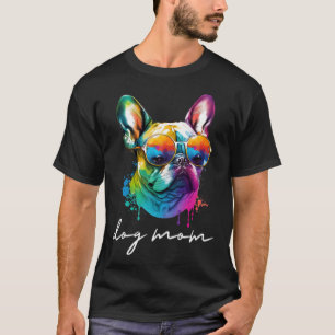 Colourful Long Haired French Bulldog Mum T-Shirt