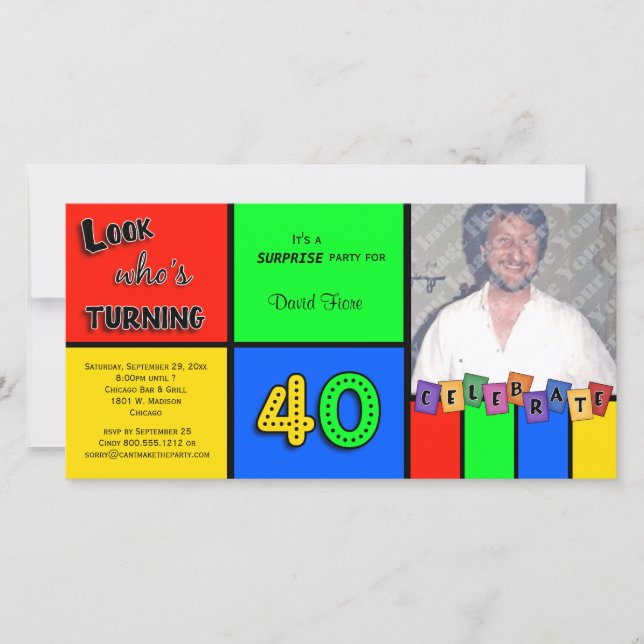 Colourful Look Whos Turning 40 Birthday Invite (Front)