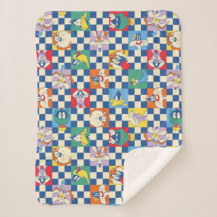 Colourful LOONEY TUNES™ Chequered Toss Pattern Sherpa Blanket