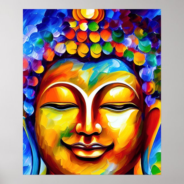 Colourful Lord Buddha Painting, Smiling Buddha Art Poster (Front)