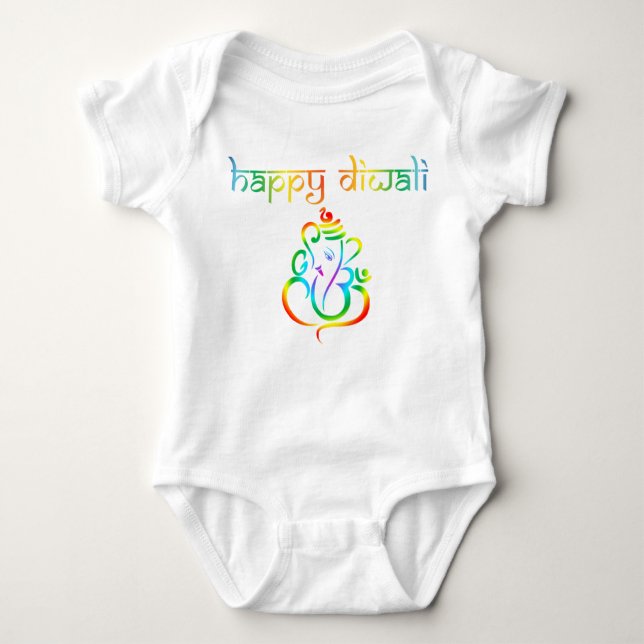 Colourful Lord Ganesha Happy Diwali Baby Bodysuit (Front)