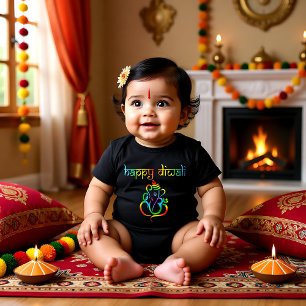 Colourful Lord Ganesha Happy Diwali black Baby Bodysuit