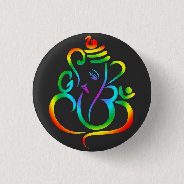 Colourful Lord Ganesha on black 3 Cm Round Badge (Front)