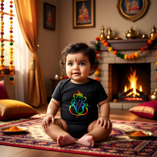 Colourful Lord Ganesha on black Baby Bodysuit
