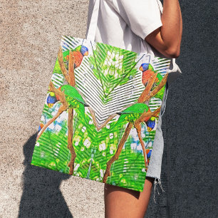 Colourful Loris on a branch - parrots - painting Tote Bag