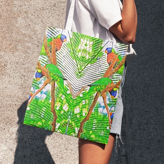 Colourful Loris on a branch - parrots - painting Tote Bag (Creator Uploaded)