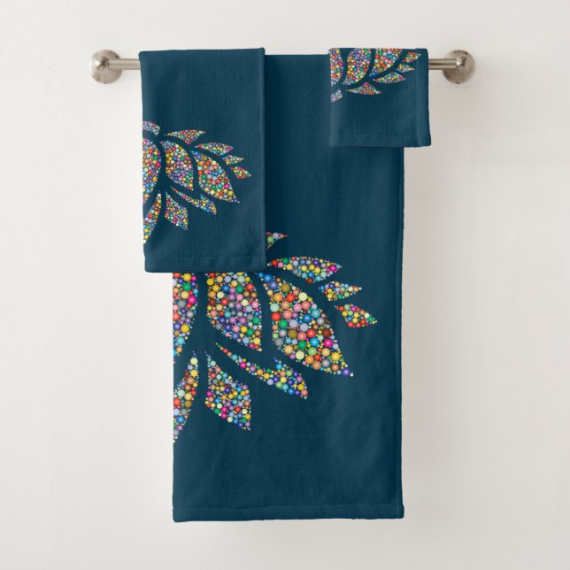 Colourful Lotus Flower Design Bath Towel Set (Insitu)