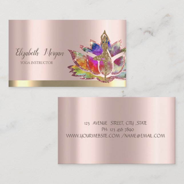 Colourful Lotus Flower Rose Gold Yoga Girl Business Card (Front/Back)