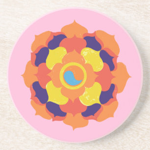 Colourful Lotus Flower Yin & Yang Mandala    Coaster