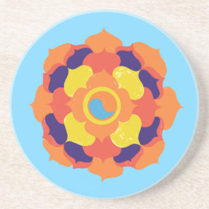 Colourful Lotus Flower Yin & Yang Mandala    Coaster