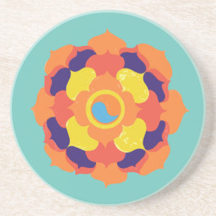 Colourful Lotus Flower Yin & Yang Mandala Coaster