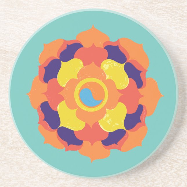 Colourful Lotus Flower Yin & Yang Mandala    Coaster (Front)