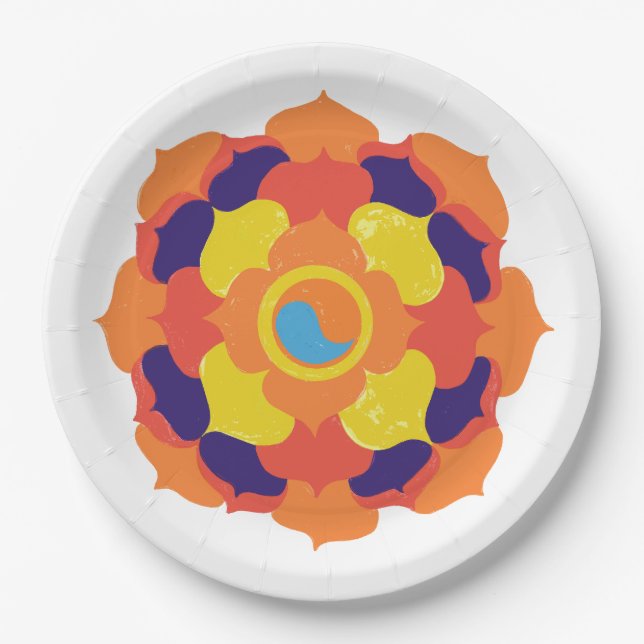 Colourful Lotus Flower Yin & Yang Mandala    Paper Plate (Front)