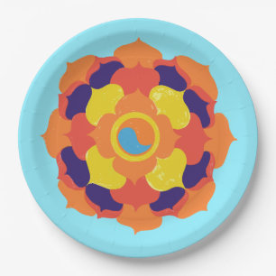 Colourful Lotus Flower Yin & Yang Mandala Paper Plate