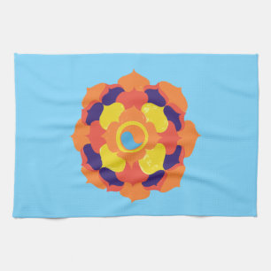 Colourful Lotus Flower Yin & Yang Mandala Tea Towel