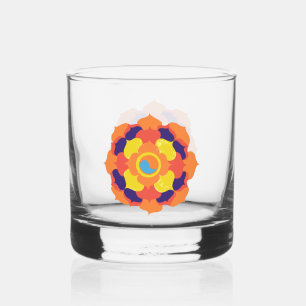Colourful Lotus Flower Yin & Yang Mandala Whiskey Glass