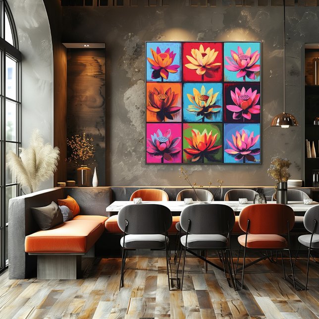 Colourful Lotus Grid Pop Art – Vibrant Floral Wall Poster (Creator Uploaded)