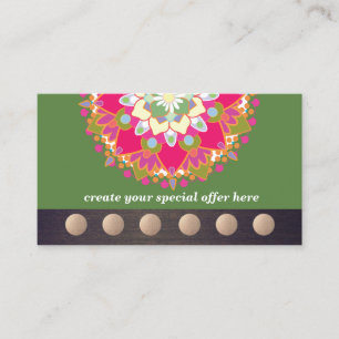 Colourful Lotus Mandala Yoga 6 Class Punch Loyalty Card