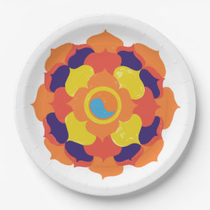 Colourful Lotus Yin & Yang Mandala White Paper Plate