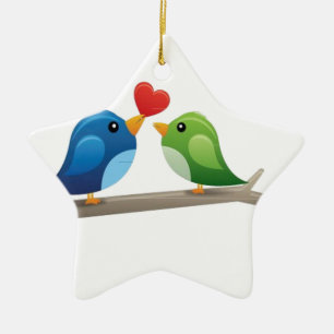 Colourful love birds ceramic tree decoration