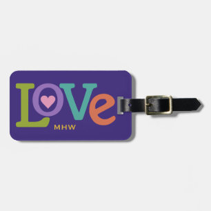 Colourful Love custom monogram & text luggage tag