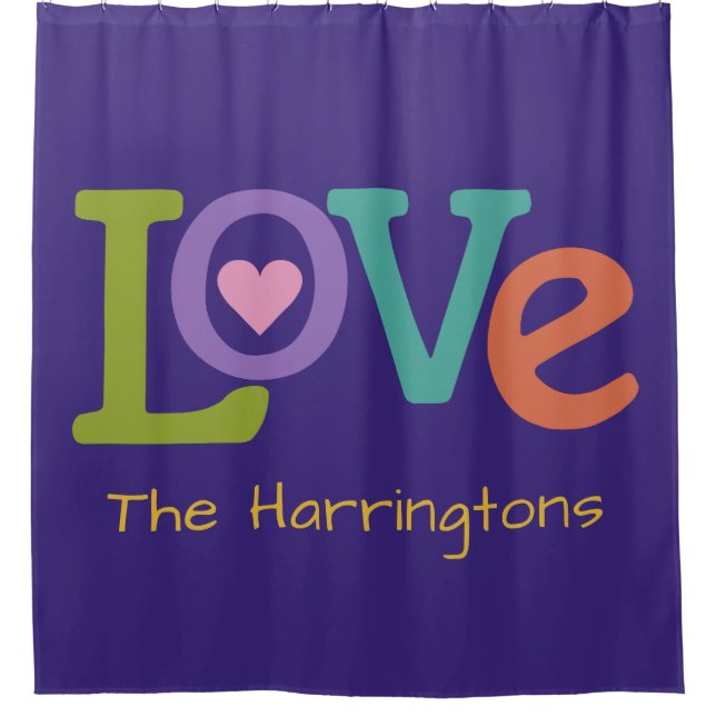 Colourful Love custom name shower curtain (Front)
