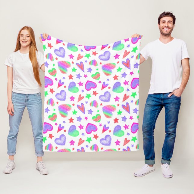 Colourful Love Heart Romantic Girly Pattern Modern Fleece Blanket (In Situ)