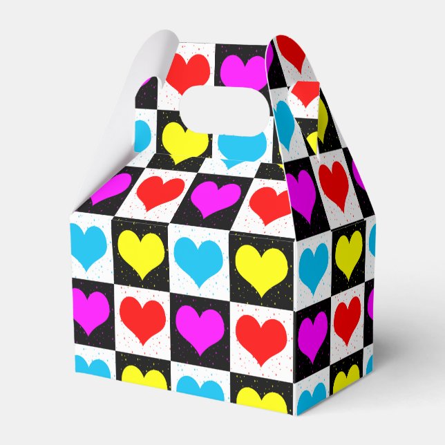 Colourful Love Hearts Geometric Block Print Favour Box (Front Side)