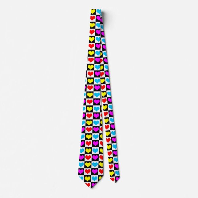 Colourful Love Hearts Geometric Block Print Tie (Front)