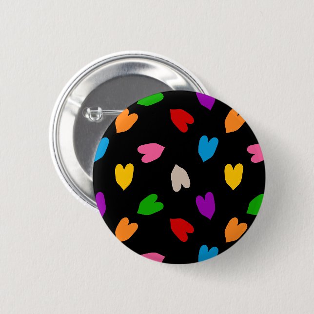 Colourful Love Hearts Pattern Design Black  6 Cm Round Badge (Front & Back)