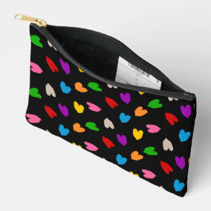 Colourful Love Hearts Pattern Design Black Accessory Pouch