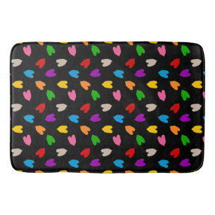 Colourful Love Hearts Pattern Design Black  Bath Mat