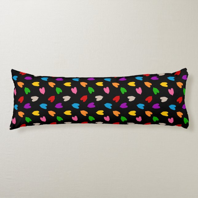 Colourful Love Hearts Pattern Design Black  Body Cushion (Front)