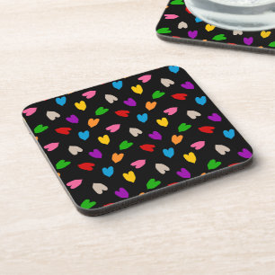 Colourful Love Hearts Pattern Design Black Coaster