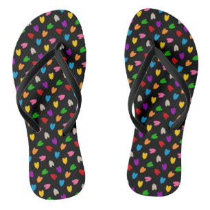 Colourful Love Hearts Pattern Design Black Jandals